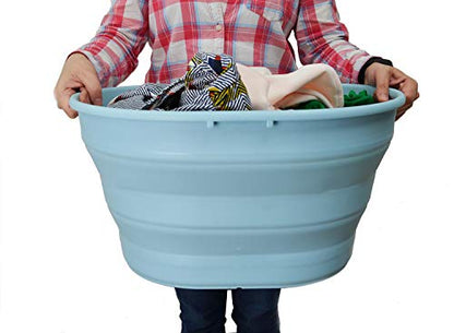 SAMMART 25L Collapsible Plastic Laundry Basket - Oval Tub/Basket - Foldable Storage Container/Organizer - Portable Washing Tub - Space Saving Laundry Hamper (2, Sea Angel) - color: Sea Angel