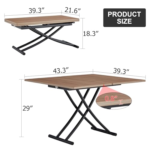 Liftable Folding Dining Table for 4, Adjustable Drop Leaf Table, Folding Coffee Table for Small Spaces, Scratch-Resistant Wood Top with Metal Frame for Apartment Kitchen Living Room - color: Dark Wood-black