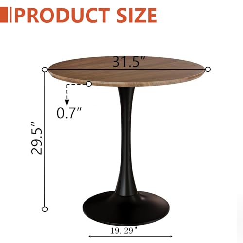 HRVEOCEI 31.5" Tulip Table, Small Round Dining Table with Thickened Tabletop & Metal Pedestal, Bistro Tables for Small Spaces Kitchen Dining Room Living Room (Walnut+Black) - color: Walnut+black
