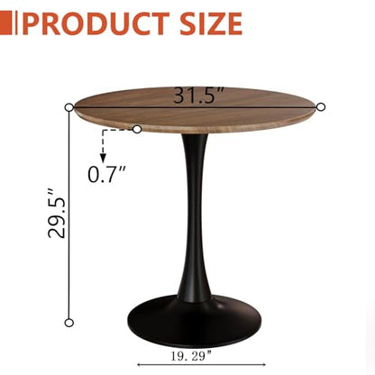 HRVEOCEI 31.5" Tulip Table, Small Round Dining Table with Thickened Tabletop & Metal Pedestal, Bistro Tables for Small Spaces Kitchen Dining Room Living Room (Walnut+Black) - color: Walnut+black
