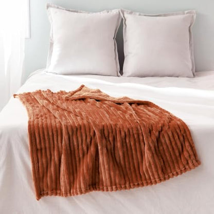 MIULEE Fall Rust Fleece Blanket, Durable Plush Fuzzy Extra Soft Warm Cozy Striped Flannel Throw Blankets for Couch Sofa Bed 30"x40" - color: Rust, size: 30"x40"