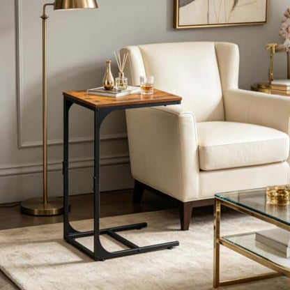 WLIVE C-Shaped End Table Set of 2, Small Couch Side Tables with Metal Frame, Sofa Table TV Tray for Living Room, Bedroom, Rustic Brown - color: Rustic Brown