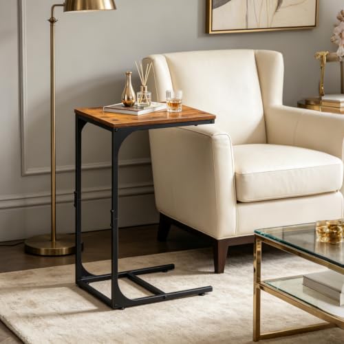 WLIVE C-Shaped End Table Set of 2, Small Couch Side Tables with Metal Frame, Sofa Table TV Tray for Living Room, Bedroom, Rustic Brown - color: Rustic Brown