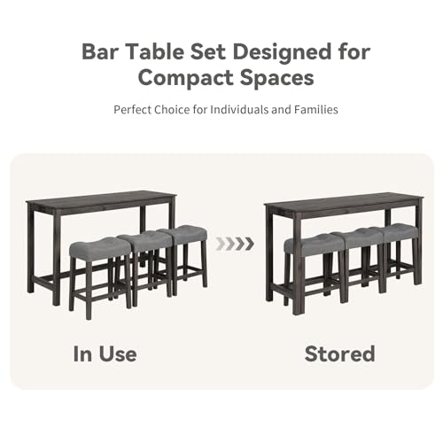59" Counter Height Bar Table Set with Power Outlet, Industrial Breakfast Table with 3 Padded Stools, 4 Piece Bar Table and Chairs Set for Living Room, Dining Room, Dark Gray - color: R1-dark Gray