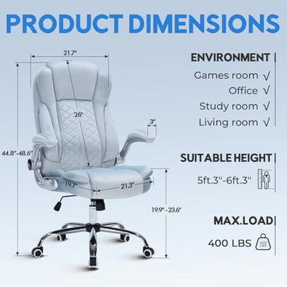 400lbs Executive Office Chair with Flip-Up Armrests, Big and Tall Computer Chair for Heavy People, Heavy Duty Ergonomic Comfy Chair, Breathable Plush Velvet (Blue) - color: Blue