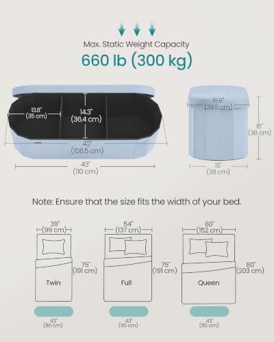 SONGMICS MINOTA Collection - Folding Ottoman with Storage, Oval Storage Ottoman Bench, for Living Room, Bedroom, Velvet Fabric, 15 x 43.3 x 15 Inches, Baby Blue ULSF297QQ01 - color: Baby Blue, size: 15"D x 43"W x 15"H, style: Oval
