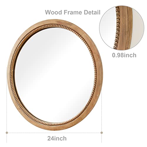 sawsile Round Wood Mirror,28 inch Circle Rustic Farmhouse Natural Wooden Frame Boho Beads Wall Mirror for Bathroom,Living Room,Bedroom or Entryway - color: Nature, size: 28"L x 28"W