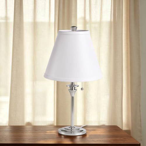 Metal Table Lamp for Bedroom, Silver Base (Bulb Not Included) | Modern Decor Lighting for Living Room Bedside Nightstand Office, White Linen Fabric Shade Desk Lamp with Silver Metal Base - color: White Shade & Silver Base