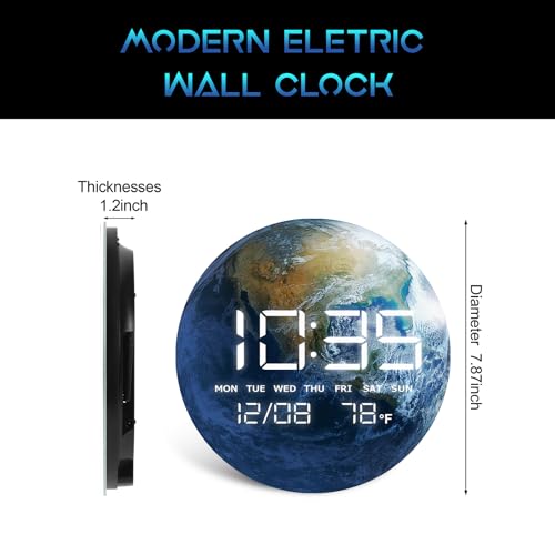 Digital Desk & Shelf Clock, LED Moon/Earth Design, Temperature Display, 7.87 x 7.87 inches (Earth, 7.87 INCH) - color: Earth, size: 7.87 INCH