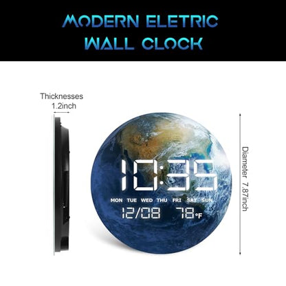Digital Desk & Shelf Clock, LED Moon/Earth Design, Temperature Display, 7.87 x 7.87 inches (Earth, 7.87 INCH) - color: Earth, size: 7.87 INCH