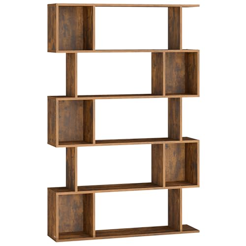 VASAGLE CUSTOS Collection - Bookshelf, 5-Tier Bookcase, Tall Display Shelf, Freestanding Storage Shelf, Room Divider, for Home Office, Living Room, Bedroom, Study, Rustic Brown ULBC416K01 - color: Rustic Brown, style: 5-Tier (35.4"W)