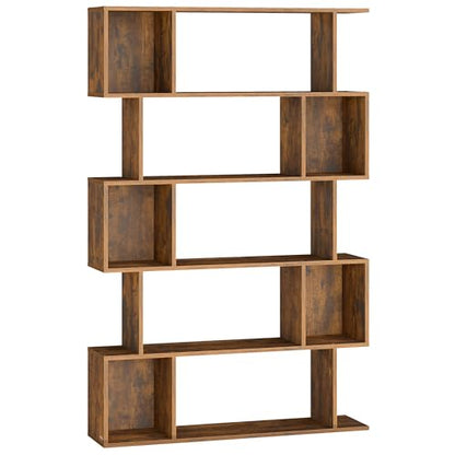 VASAGLE CUSTOS Collection - Bookshelf, 5-Tier Bookcase, Tall Display Shelf, Freestanding Storage Shelf, Room Divider, for Home Office, Living Room, Bedroom, Study, Rustic Brown ULBC416K01 - color: Rustic Brown, style: 5-Tier (35.4"W)