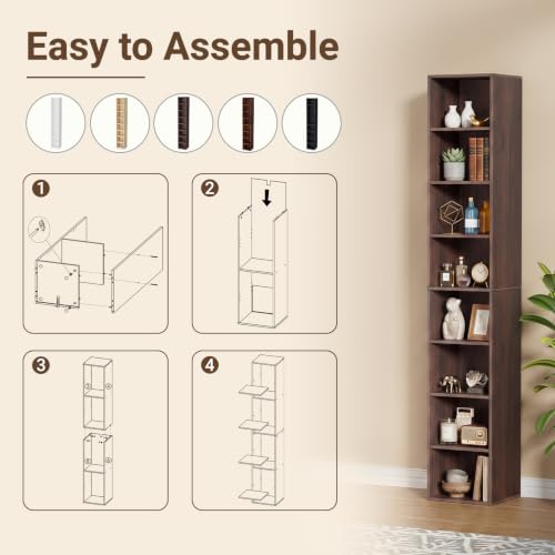 8 Cube Walnut Book Shelf, Tall Bookcase for Home Office Bedroom Living Room - color: Walnut, size: 8 Cube