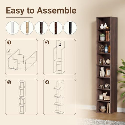 8 Cube Walnut Book Shelf, Tall Bookcase for Home Office Bedroom Living Room - color: Walnut, size: 8 Cube