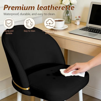 JPBSTO Swivel Vanity Chair No Wheels, Armless Desk Chair with Metal Legs, Accent Dining Chair with Ergonomic Backrest for Bedroom, Office, Dining Room, Black - color: Black, size: Set of 1