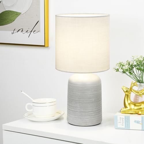 Maye Small Ceramic Table Lamp for Living Room and Bedroom,Modern Kids Night Table Lamp,Φ6.3×H13IN,Bulb Excluded,Light Grey - color: Light Gray