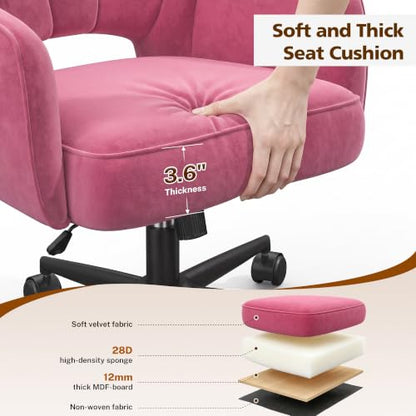 DurayLoly Desk Chair with Shell Back & 360° Swivel Wheels | Comfy Velet Vanity Chair,Adjustable Height,Stylish and Comfortable for Makeup, Work & Relaxation,Dusty Rose - color: Dusty Rose
