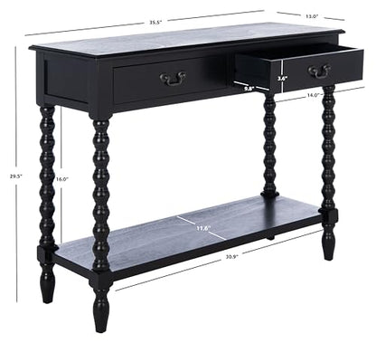 SAFAVIEH Furniture - Athena 2-Drawer Console Table - Black - Solid Wood - Farmhouse Classic Design - Ideal for Entryway, Living Room, Hallway, 35.5" W x 13" D x 29.5" H (CNS5702B) - color: Black