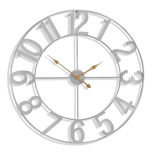 Sorbus Large Wall Clock for Living Room Decor - Wall Clock for Kitchen - 32 inch Big Wall Clock Decorative - Metal Wall Art - Analog Large Clock for Bedroom, Home, Kitchen, Office, Wall Decor (Silver) - color: Silver, size: 32"