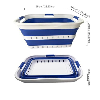 SAMMART 42L (11 gallon) Collapsible Plastic Laundry Basket - Foldable Pop Up Storage Container/Organizer - Portable Basket - Space Saving Hamper/Basket (2, Wt/Classic Blue) - color: Wt/Classic Blue