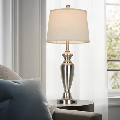 Cinyirong 30" Tall Silver Table Lamps Set of 2 for Living Room, 3-Way Dimmable Touch Control Bedside Lamps for Bedroom Nightstand with USB A+C Ports & AC Outlet (2 LED Bulbs Included) - color: Silver (2 Pack)
