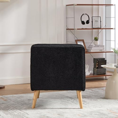 24.4" Modern Armless Accent Chair, Upholstered Soft Chenille with Natural Rubber Wood Legs, Comfy Reading Chairs for Small Spaces, Living Room, Bedroom, Office (Black, Chenille) - color: Black