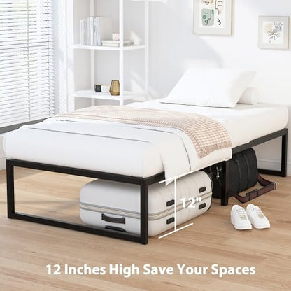 EMODA 14 Inch Narrow Twin Bed Frame 30x75, Heavy Duty Metal Platform | No Box Spring Needed, Easy Assembly Noise Free, Black - color: Black, size: Narrow Twin, style: 14 inch