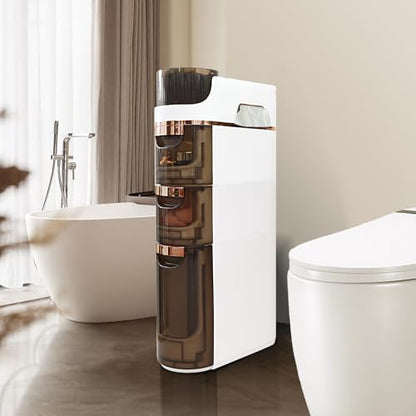 BGYMF 3-Tier Narrow Slim Bathroom Storage Cabinet,Movable,White | ABS and PP,with Wheels and Drawers,Large Storage Capacity,Water Resistant,Toilet Paper Holder,for Small Spaces - size: Slim 3 Tiers