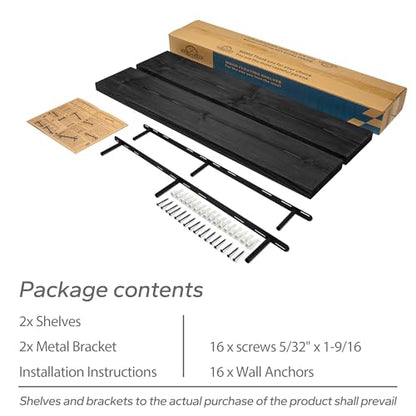BGMG Wood Floating Shelves 48 Inch, Set of 2, Wide Rustic Wooden Wall Shelves for Bathroom Living Room Bedroom Kitchen Farmhouse - 48x 6.7 x1.25 Inch - Black - color: Black, size: 48 inch