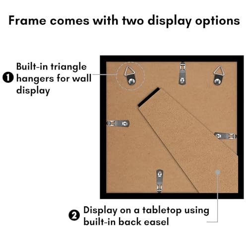 Americanflat 9x9 Picture Frame 2-Pack - Matted to 6x6 - Black | Slim Molding construction, Polished plexiglass front, wall or tabletop display with included easel, triangle hangers included - color: Black, size: 9x9