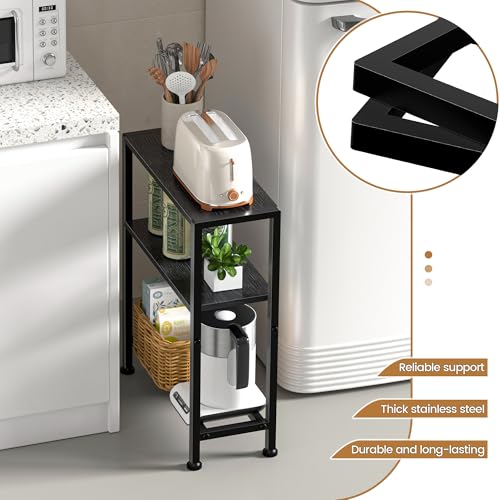 Narrow Side Table Set of 2 for Small Space, 2-Tier Small End Table with Shelf Holder, Slim Nightstand, Skinny Snack Couch Table in Living Room, Bedroom, Study, Kitchen and Balcony (Black) - color: Black