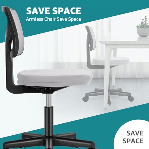 OLIXIS Armless Home Office Chair, Ergonomic Small Desk Chair | Mesh Back, Removable Washable Foam Cushion, Height Adjustable, Rolling Swivel Wheels, Small Space, Grey - color: Grey