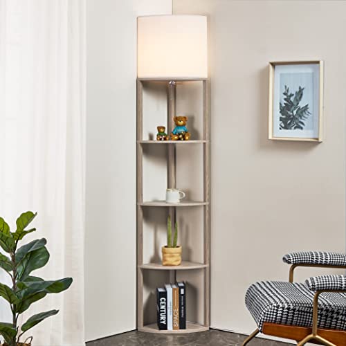 ATAMIN Corner Floor Lamp with Shelves – Tall Corner Lamp with Pull Chain Switch – Modern Floor Lamp for Living Room, Bedroom, or Office Alvis Edge - color: Rustic Wood new