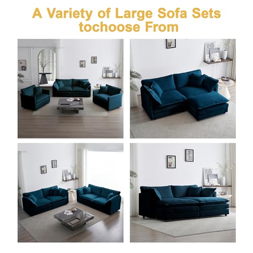 76.7 Inch Modular Sectional Cloud Sofa, 2-Seat Chenille Blue | Chenille Deep Seat Sofa with Pillow for Living Room, Bedroom and Apartment - color: Blue, size: 76.7 inch-Straight