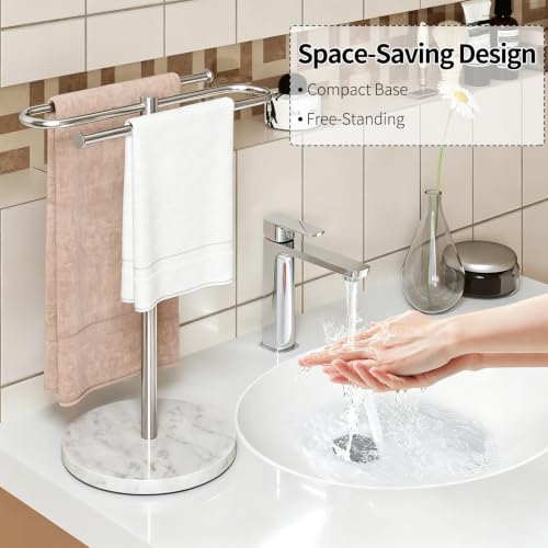 STWWO Hand Towel Holder for Bathroom Countertop with Marble Base | S-Shape Towel Stand Holds 2 Towels, Rust-Proof Stainless Steel Towel Rack for Kitchen, Brushed Nicke - color: Brushed Nickel