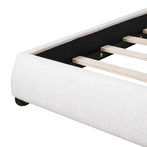 DNYN Upholstered Platform Bed Frame with Thick Pillow-Back Headboard | Linen Fabric Bed| Low-profile Design| No Box Spring Needed| Wooden Slats Support| Easy Assemble| King Size - size: King