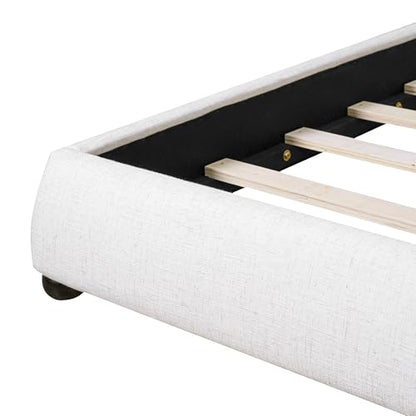 DNYN Upholstered Platform Bed Frame with Thick Pillow-Back Headboard | Linen Fabric Bed| Low-profile Design| No Box Spring Needed| Wooden Slats Support| Easy Assemble| King Size - size: King