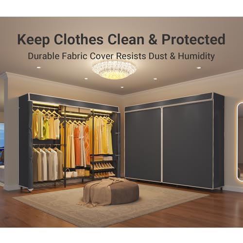 VIPEK V5LC Garment Rack Heavy Duty Covered with Dimmable LED Light 3000K Warm White, Portable Closet Wardrobe Freestanding for Hanging Clothes, Black with Cover - color: Black Rack With Black Cover, style: V5LC
