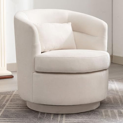 Swivel Accent Chair, 360 Degree Round Swivel Barrel Chair with Pillow, Upholstered Comfy Barrel Armchair Single Club Sofa Chair for Living Room,Bedroom, Reading Room, Beige - color: Beige