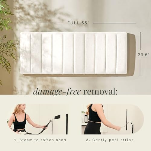 Nestl Upholstered Full Headboard - Easy Assemble Channel Stitched Headboard Full Size - Wall Mounted Headboards with 3D Soundproof Wall Panels Peel & Stick Floating Headboards, Off White - color: 01-off White, size: Full
