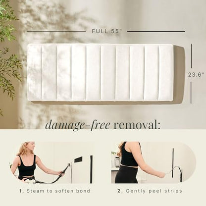 Nestl Upholstered Full Headboard - Easy Assemble Channel Stitched Headboard Full Size - Wall Mounted Headboards with 3D Soundproof Wall Panels Peel & Stick Floating Headboards, Off White - color: 01-off White, size: Full