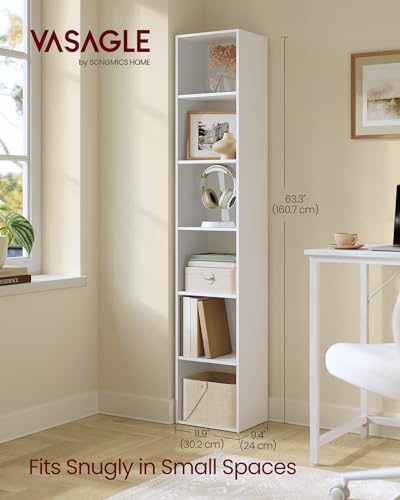 VASAGLE CUSTOS Collection - Bookshelf, 6-Tier Bookcase, Book Shelf, Open Storage Shelf, 9.4 x 11.9 x 63.3 Inches, for Living Room, Home Office, Dinning Room, Cloud White ULBC411W01 - color: Cloud White, size: 6 Tiers (11.9"W)
