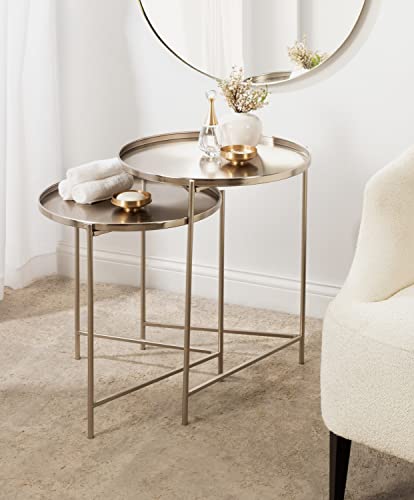 Kate and Laurel Ulani Modern Nesting Side Table; Set of 2; Silver; Sophisticated End Tables for Storage and Display - color: Silver