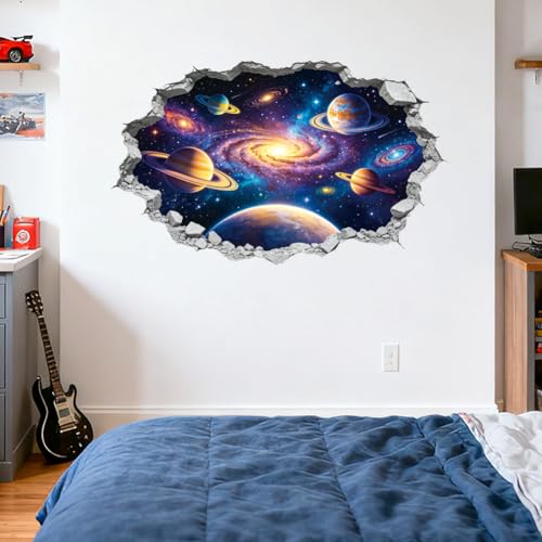 Hole in Wall Universe Wall Decals, Wall Stickers Decor | 2 Sheets 11.8"x37.8" Vinyl Removable Peel and Stick Murals, Plant Decor for Bedroom, Bathroom, Office, Classroom & Home - style: Hole in Wall Universe