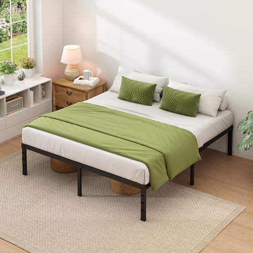 NEW JETO Metal Bed Frame,Queen Size Bed Frame with Storage Space,18 Inch | Heavy Duty Sturdy Mattress Foundation,Easy Assembly,No Box Spring Needed, Black - size: Queen, style: 18 Inch
