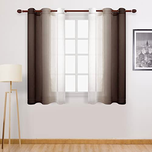 DWCN Faux Linen Ombre Sheer Curtains - Gradient Semi Voile Curtains for Bedroom and Living Room, Set of 2 Grommet Top Window Curtain Panels, 42 x 54 Inches Long, Chocolate Brown - color: Chocolate Brown, size: 42"W x 54"L (Pack of 2)