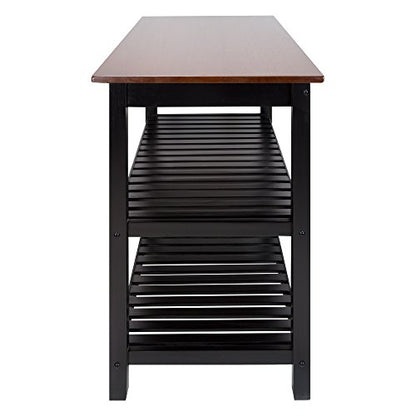 Casual Home Kitchen Island with Solid American Hardwood Top, Walnut&black - color: Walnut&black