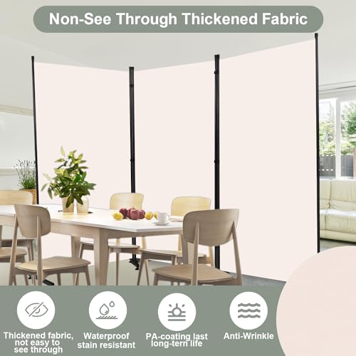 Room Divider 3 Panel Folding Privacy Screen, Round Pad Design Wall Divider | 71''Hx102''W, UV Protection Fabric, Wobble-free Metal Frame, Large 3 Panel Partition Room Dividers, Indoor Window Blackout - color: Beige