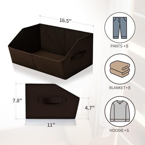 Closet Baskets for Shelves Trapezoid - Decorative Storage Baskets with Handle, Closet Bins for Organization, Shelf Storage Bins for Clothes, Books, Home, Office, 3 Pack, Brown - color: Brown, size: Large -3 Pack