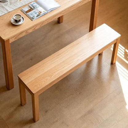 47" Solid Oak Narrow Dining Bench - Natural Finish, for Kitchen & Dining Room, Space-Saving Wooden Seat for Entryway, Bedroom, and Hallway - size: 47 Inch（Square corners)